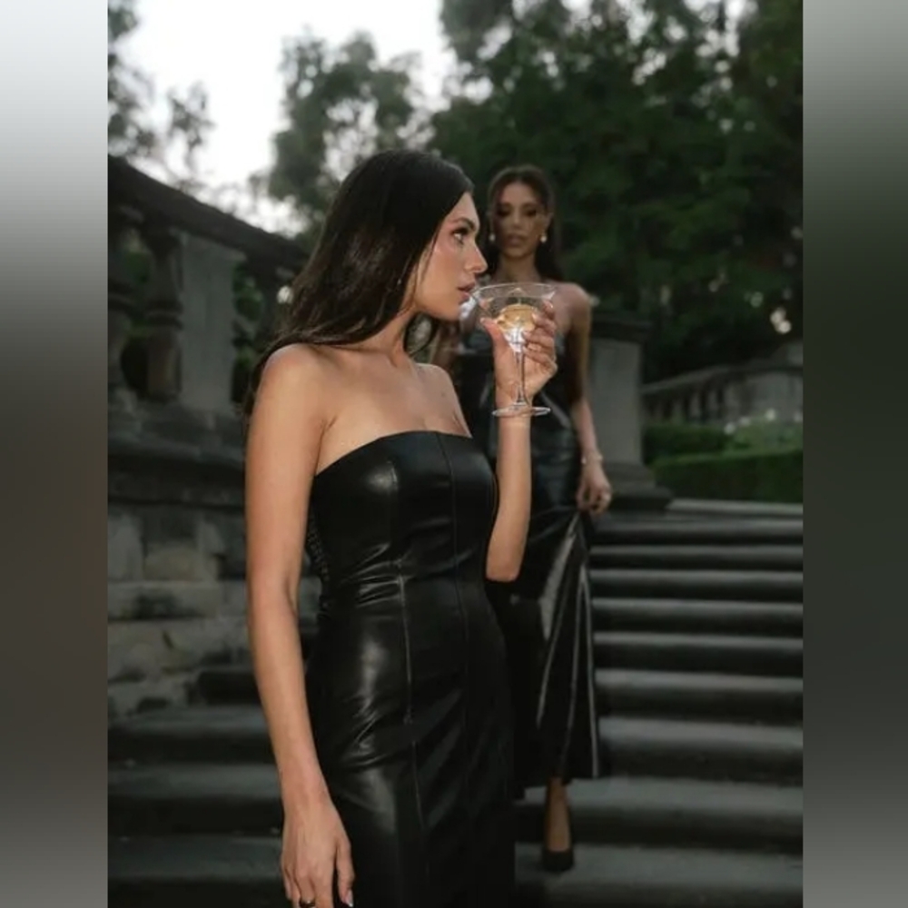 WAYF x Jourdan Sloane Naomi Strapless Faux Leather Dress in Black Sz Xs